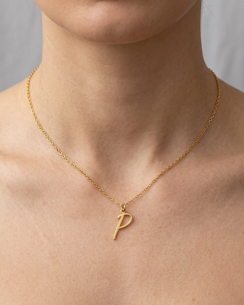 P Necklace | Initial & Letter P Pendant, Gold & Silver