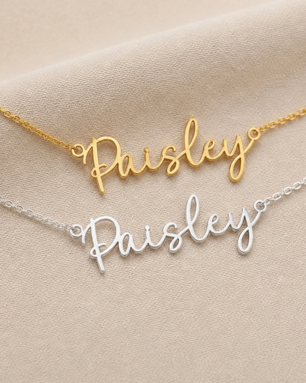 Paisley Name Necklace | 18ct Gold, Silver & Vermeil | Ready to Ship