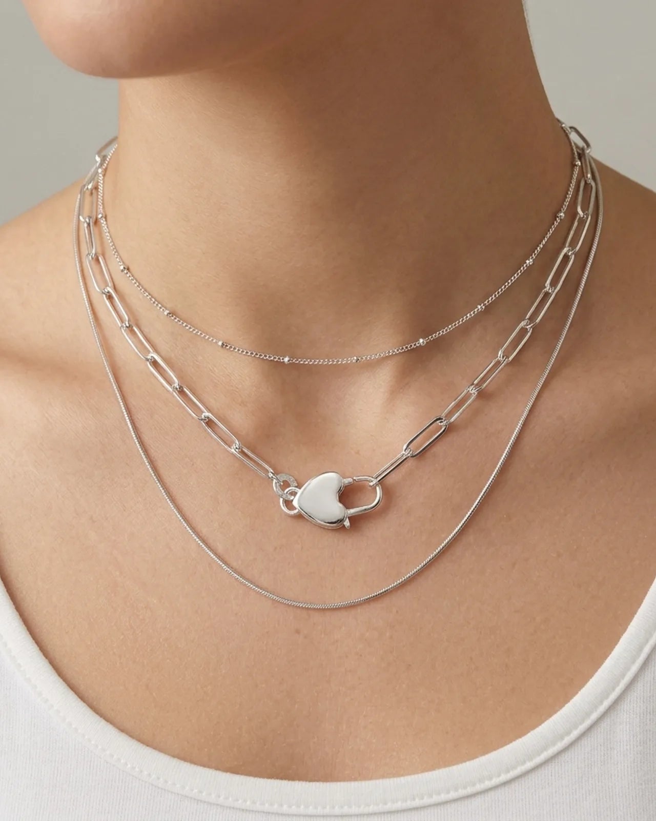 Paperclip Chain with Heart Padlock