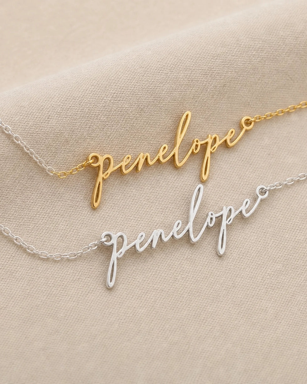 Penelope Name Necklace | 18ct Gold, Silver & Vermeil | Ready to Ship