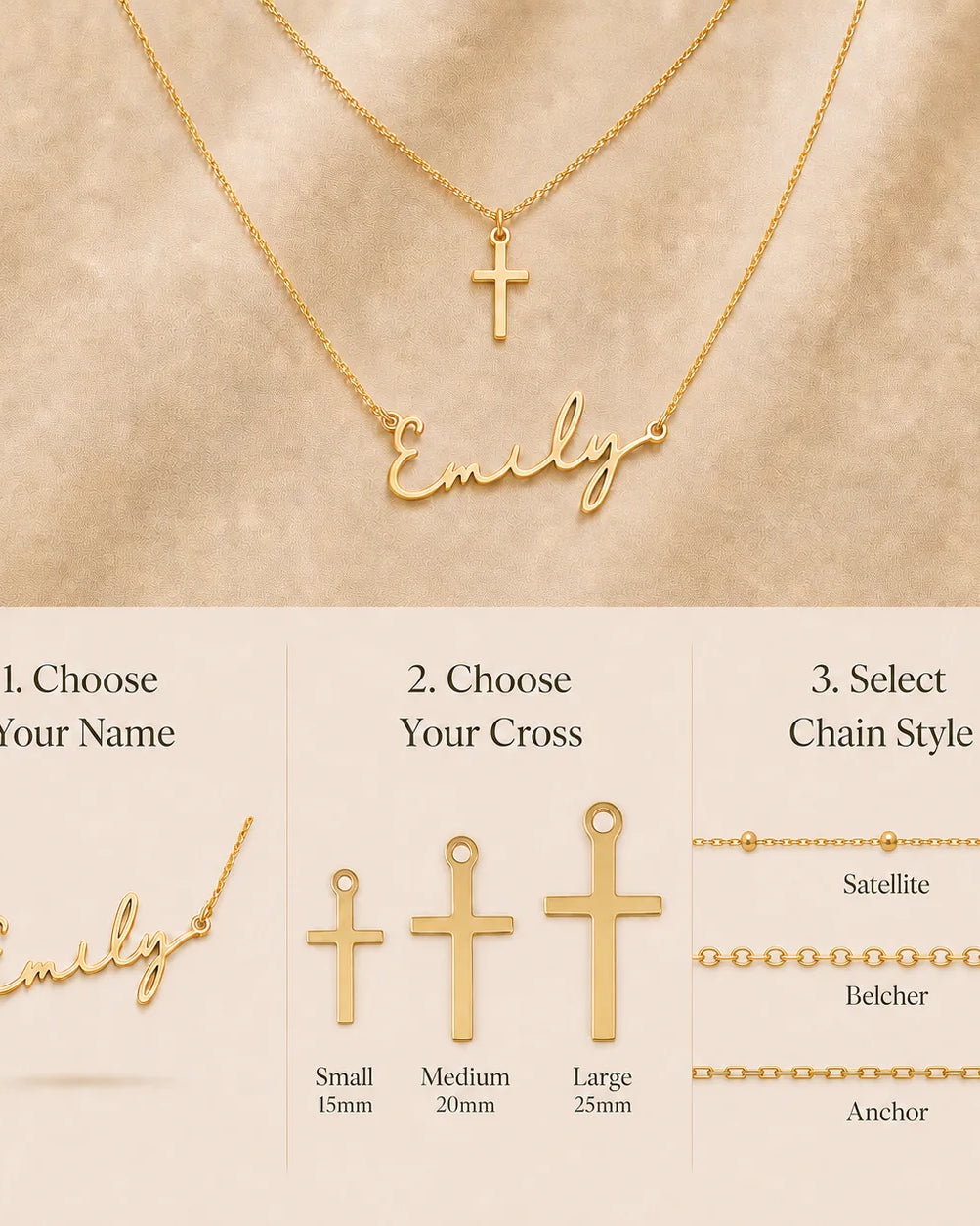 Personalised Name & Cross Layered Necklace Set | HBD