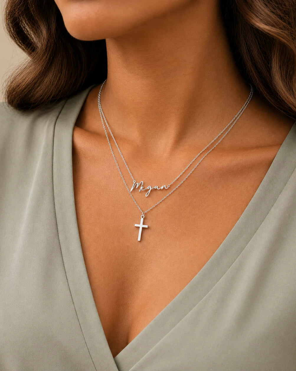 Personalised Name & Cross Layered Necklace Set | HBD