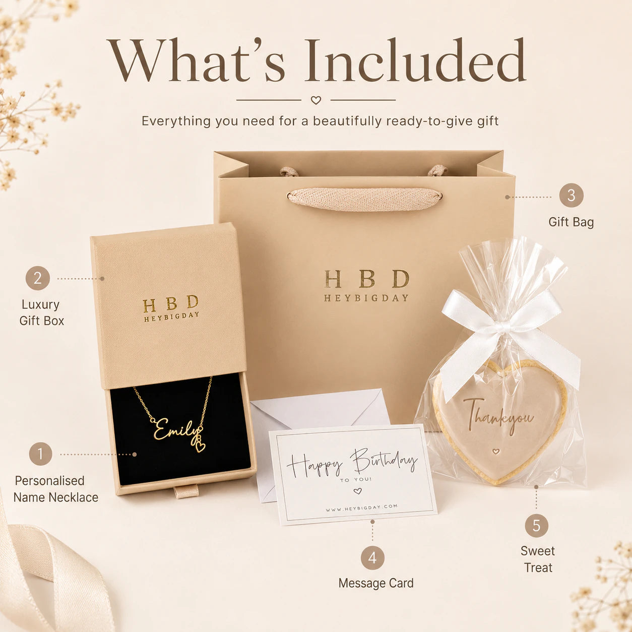 Personalised Name Necklace Gift Set with Cookie & Card
