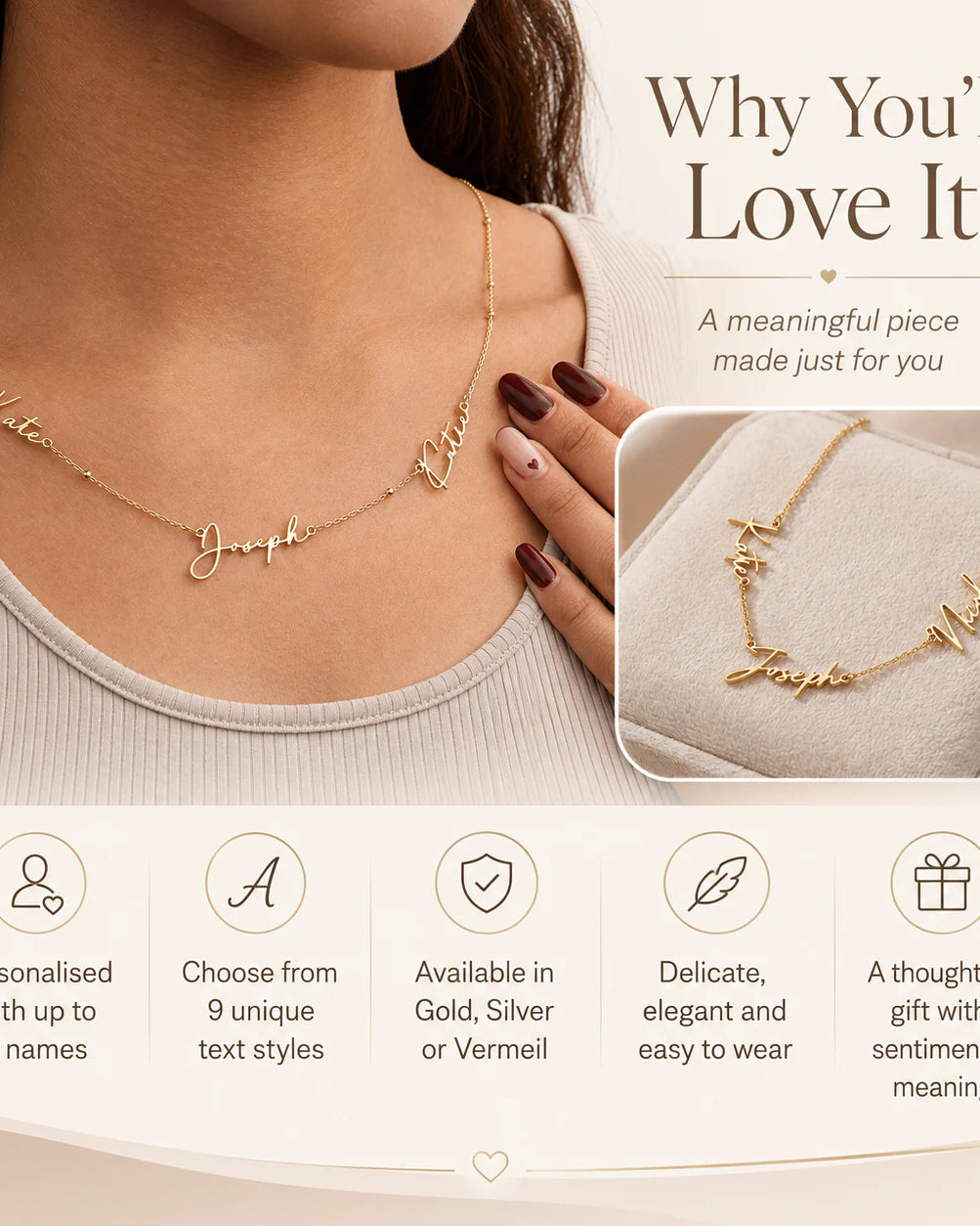 Personalised Triple Name Necklace | Gold, Silver & Vermeil