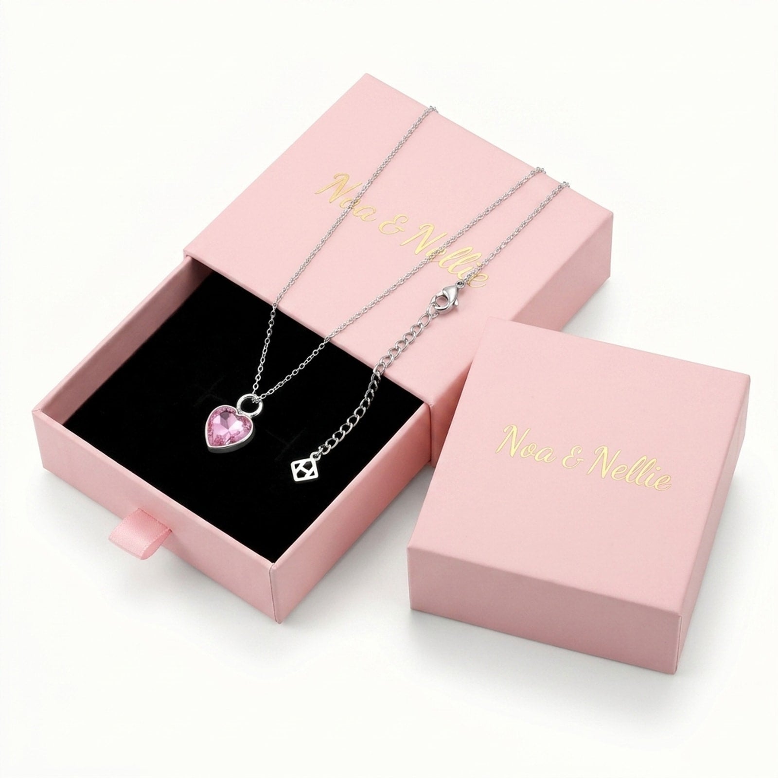 Pink Heart Charm Necklace & Bracelet