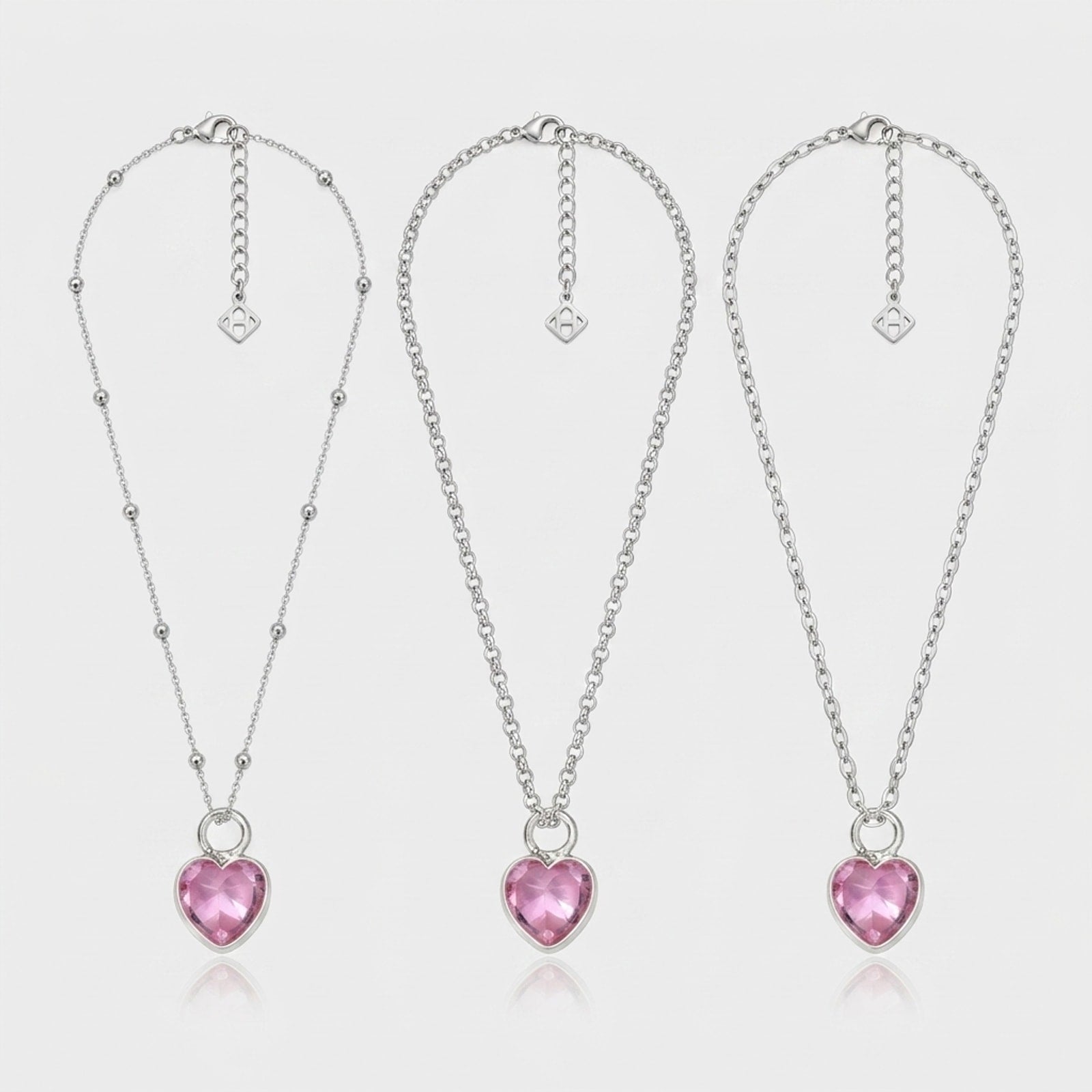Pink Heart Charm Necklace & Bracelet