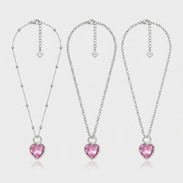 Pink Heart Charm Necklace & Bracelet