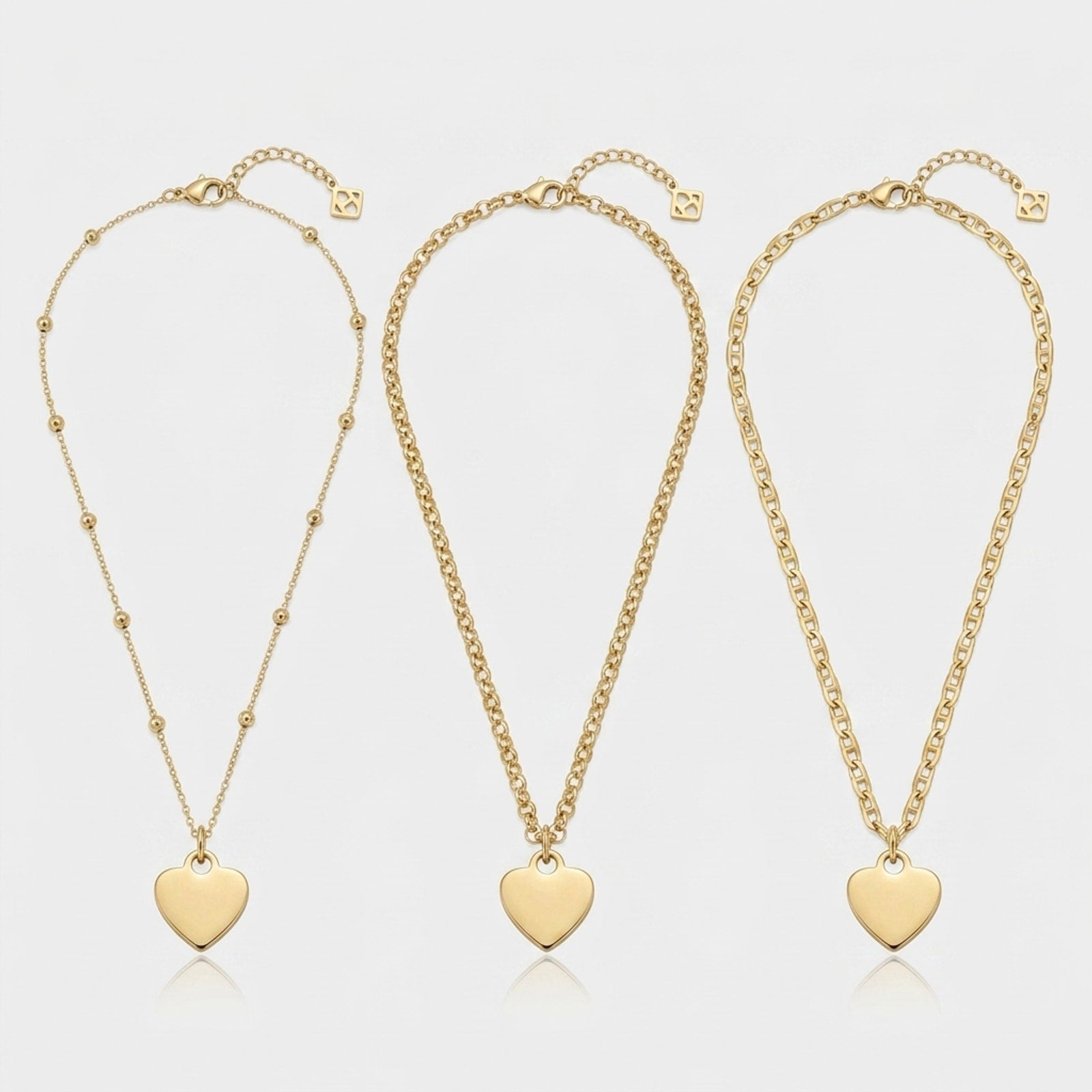 Plain Heart Charm Necklace & Bracelet