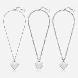 Plain Heart Charm Necklace & Bracelet
