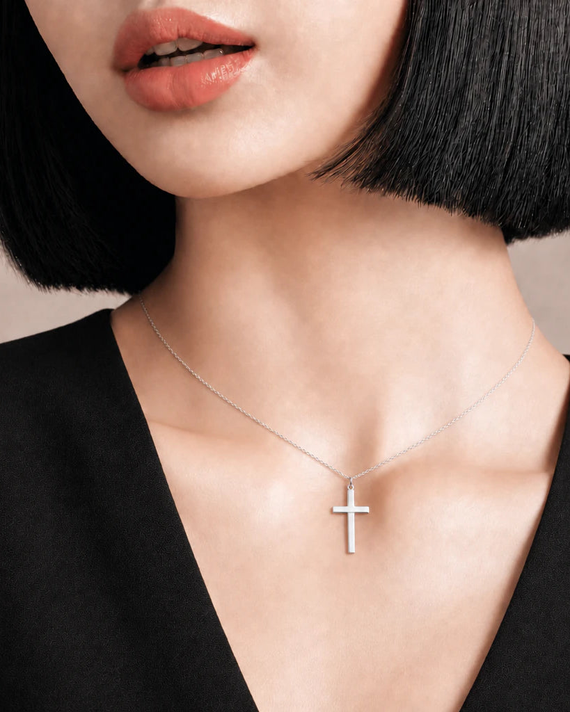 Vertical Cross Necklace in Gold, Silver & Vermeil | HBD