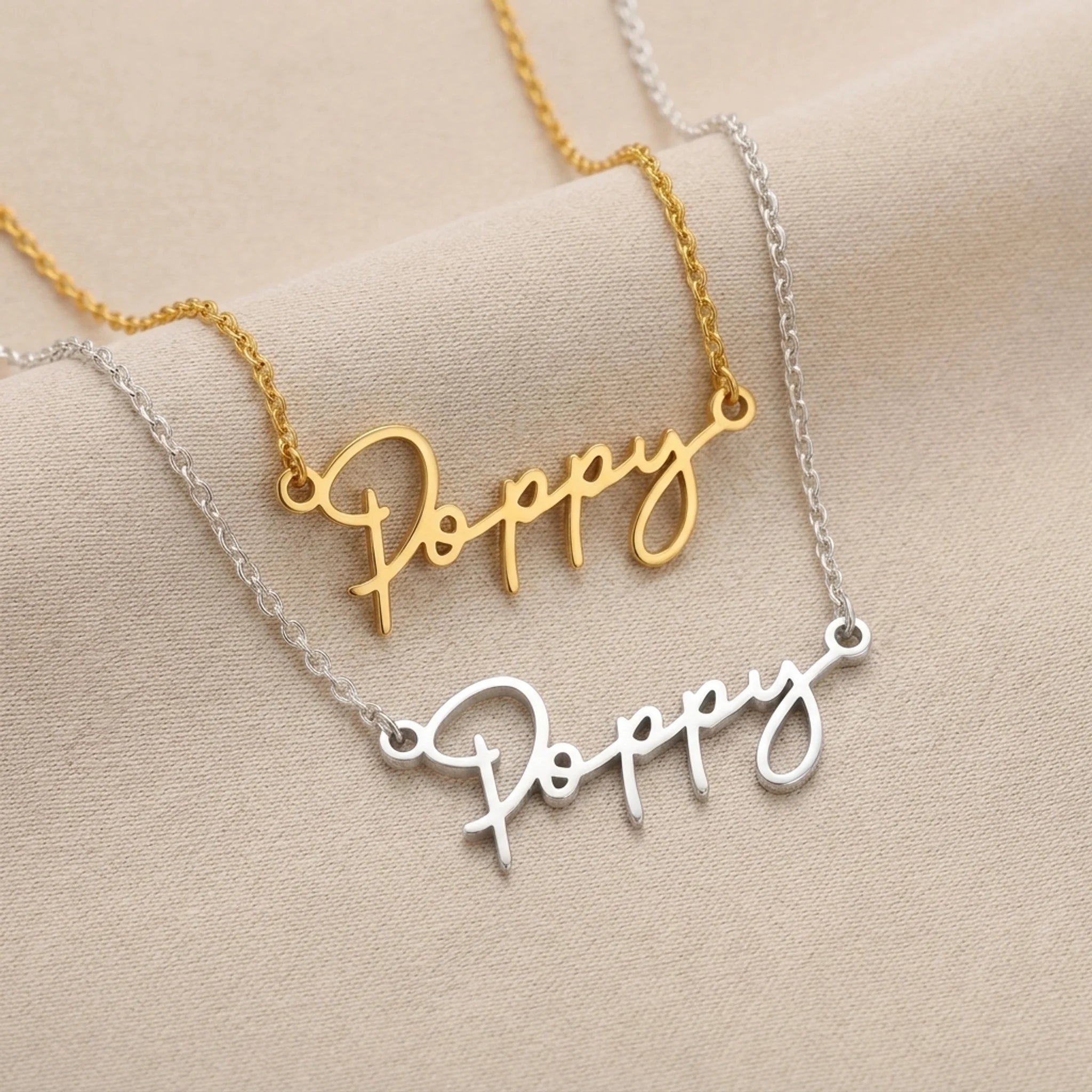 Poppy Name Necklace | 18ct Gold, Silver & Vermeil | Ready to Ship