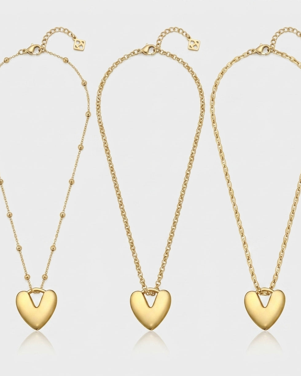 Puffy Heart Charm Necklace & Bracelet