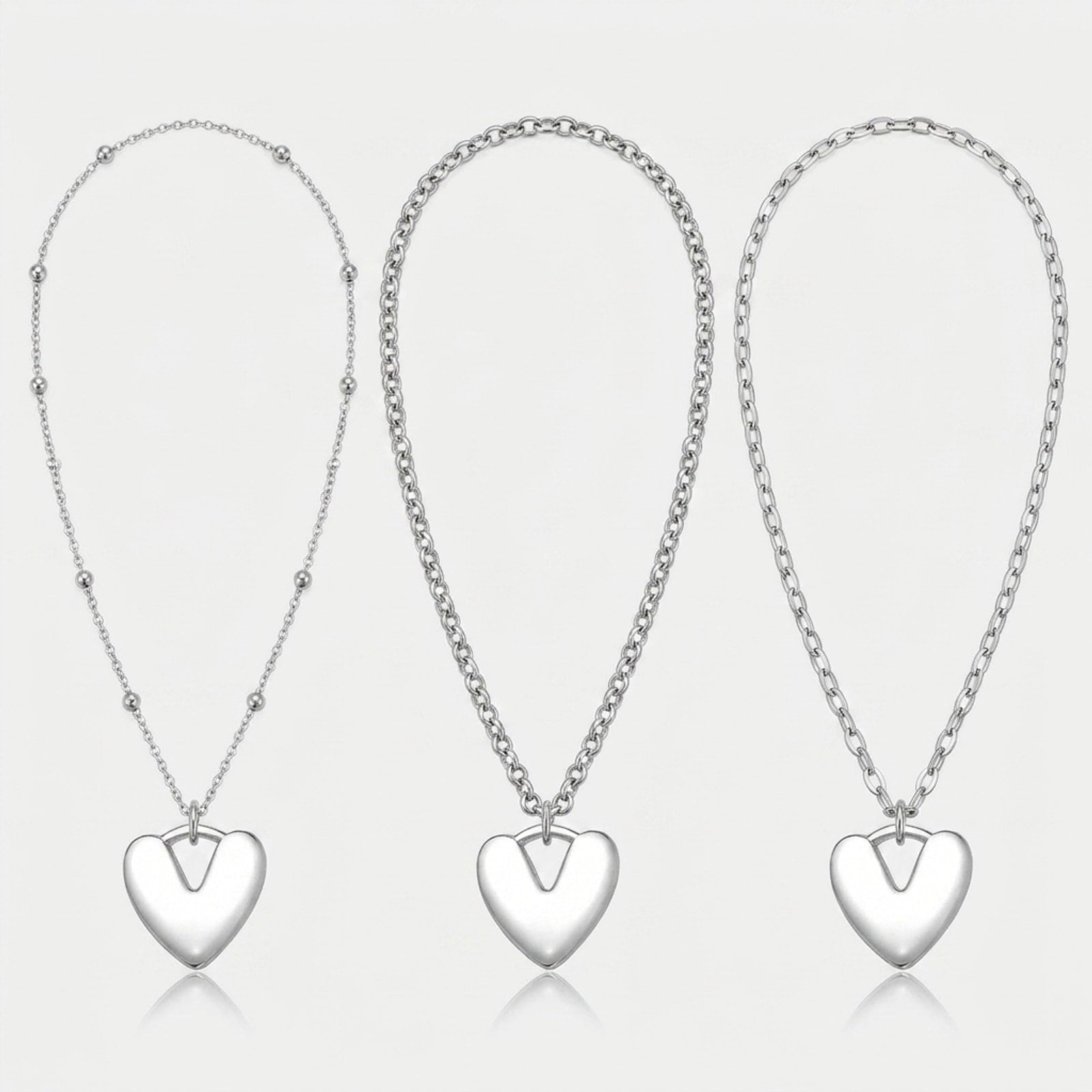 Puffy Heart Charm Necklace & Bracelet