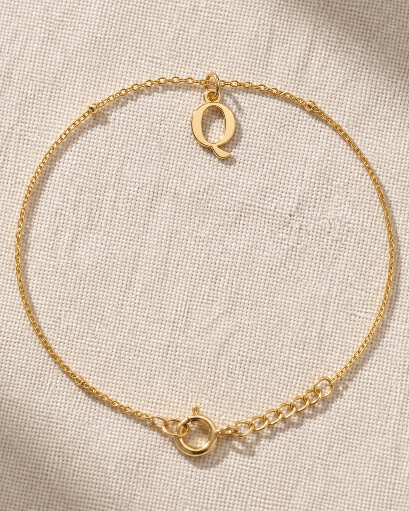 Q Bracelet | Initial & Letter Q Charm, Gold & Silver