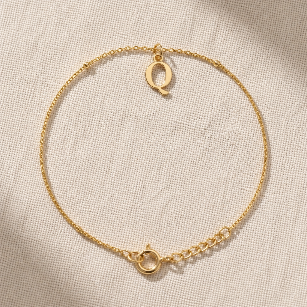 Q Bracelet | Initial & Letter Q Charm, Gold & Silver