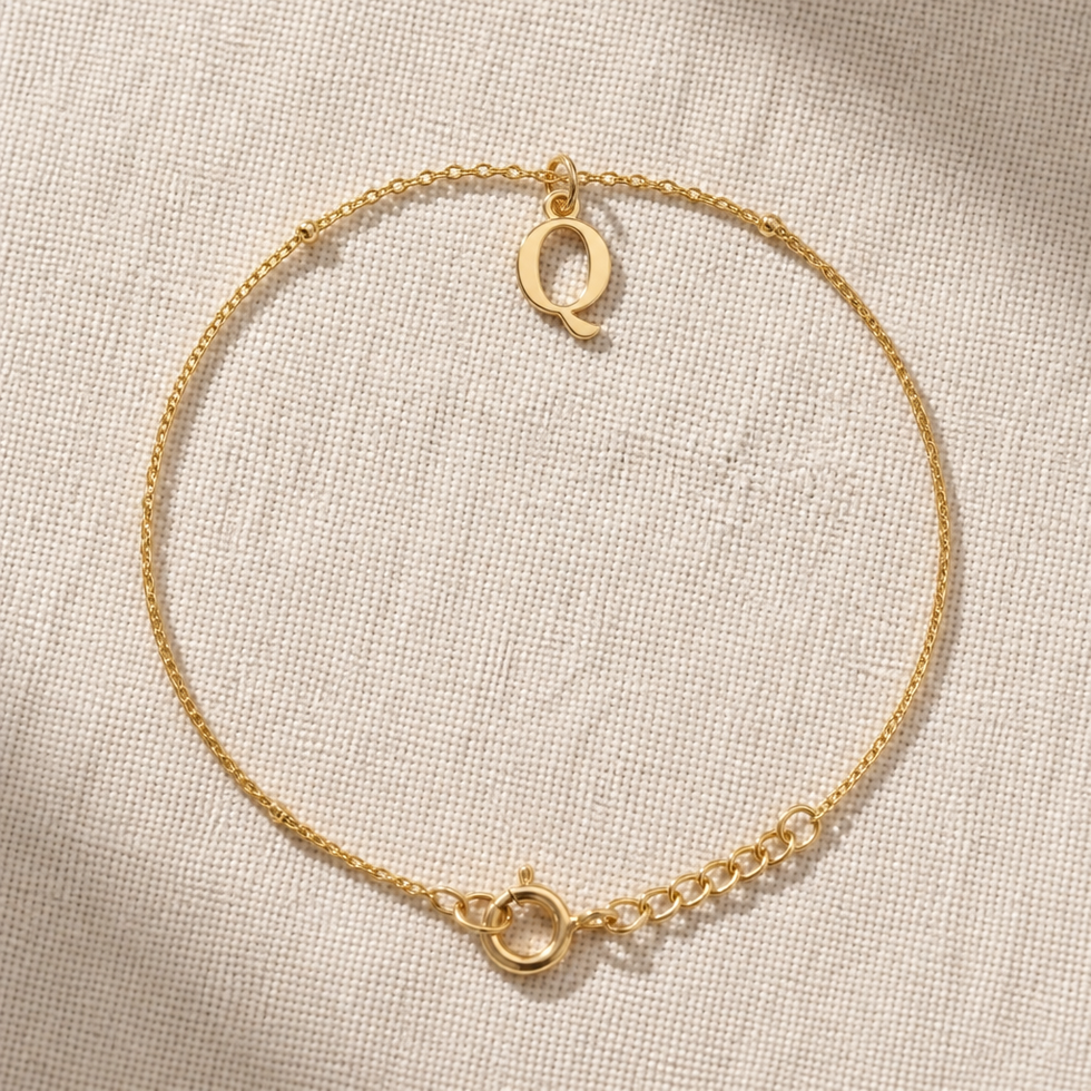 Q Bracelet | Initial & Letter Q Charm, Gold & Silver