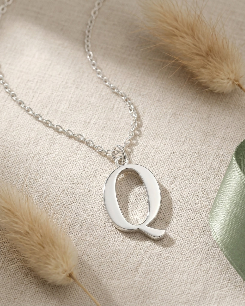 Q Necklace | Initial & Letter Q Pendant, Gold & Silver
