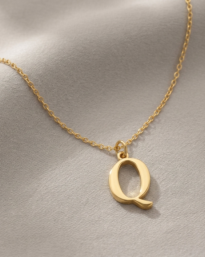 Q Necklace | Initial & Letter Q Pendant, Gold & Silver