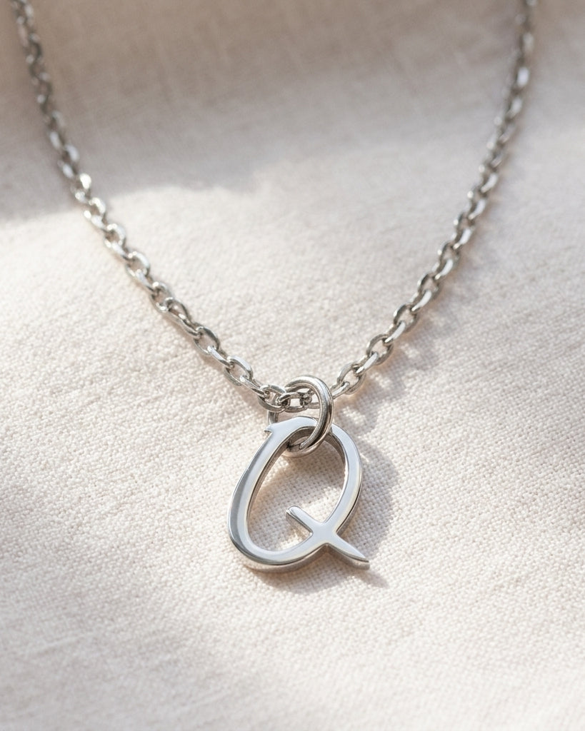 Q Necklace | Initial & Letter Q Pendant, Gold & Silver