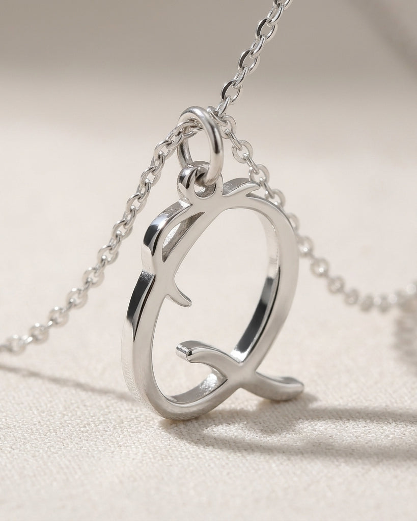 Q Necklace | Initial & Letter Q Pendant, Gold & Silver