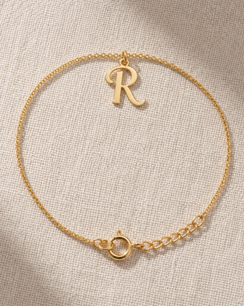 R Bracelet | Initial & Letter R Charm, Gold & Silver