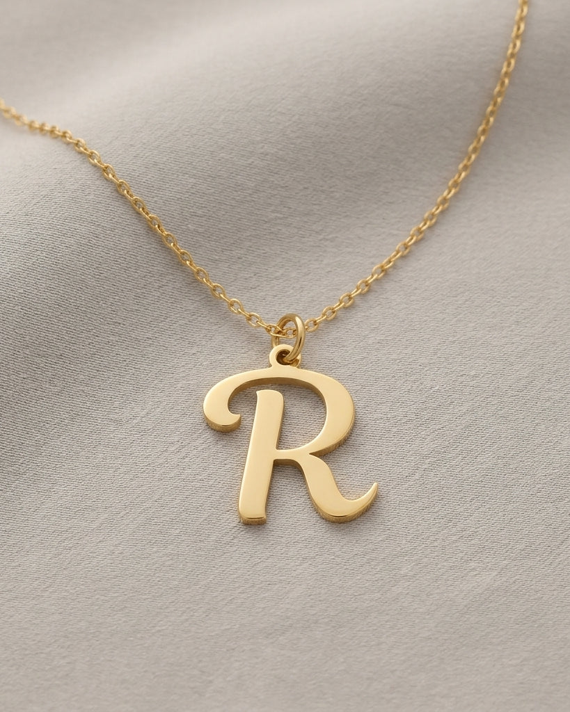 R Necklace | Initial & Letter R Pendant, Gold & Silver