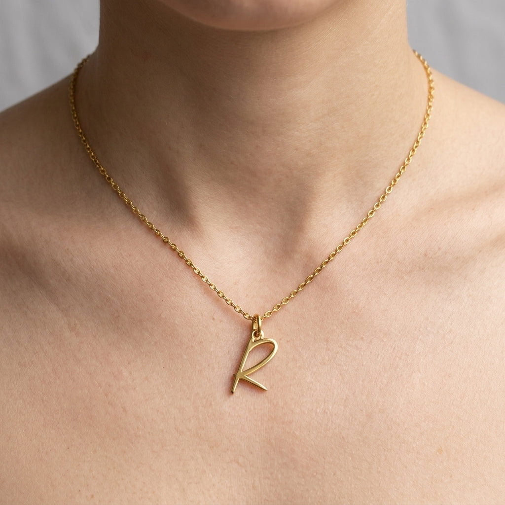 R Necklace | Initial & Letter R Pendant, Gold & Silver