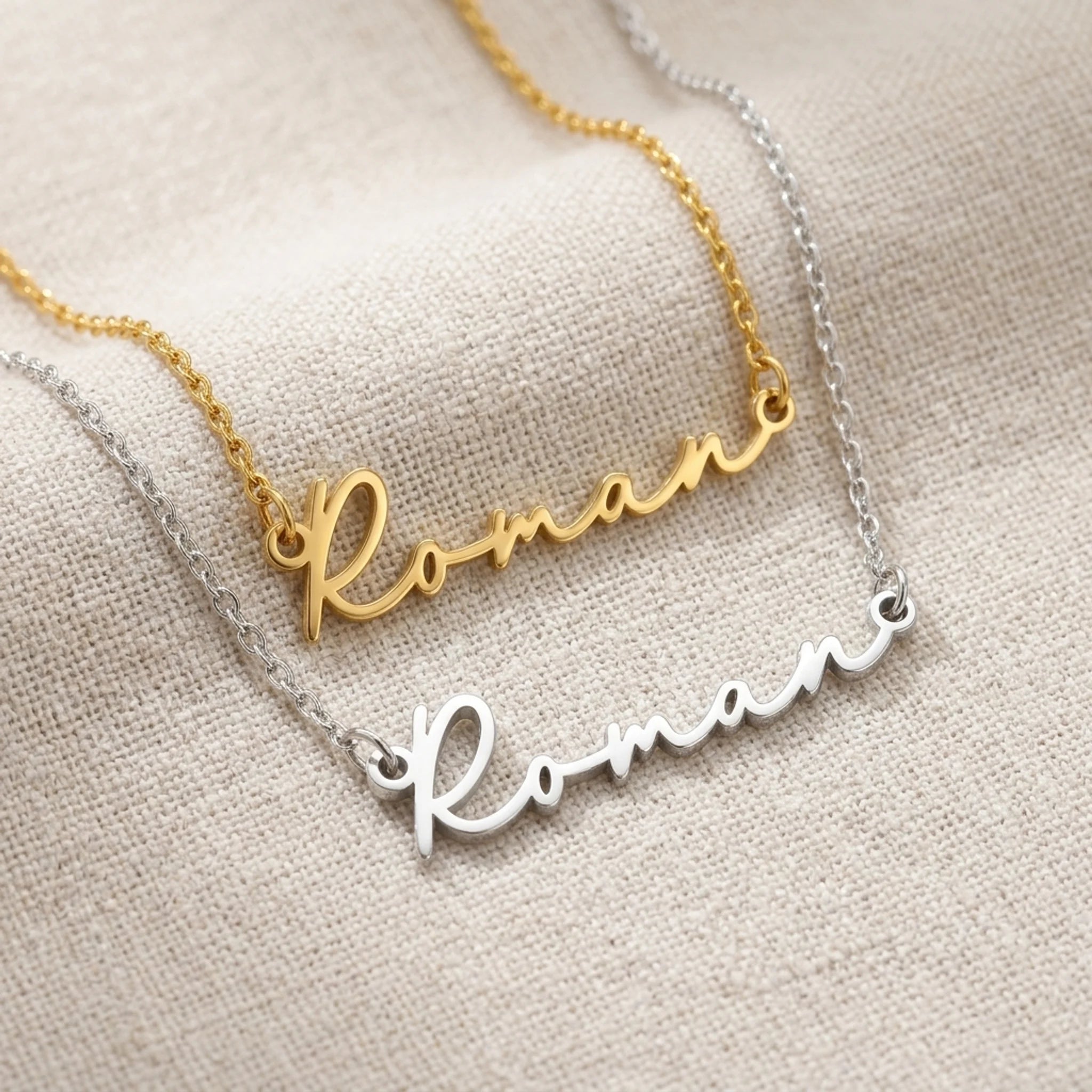 Roman Name Necklace | 18ct Gold, Silver & Vermeil | Ready to Ship