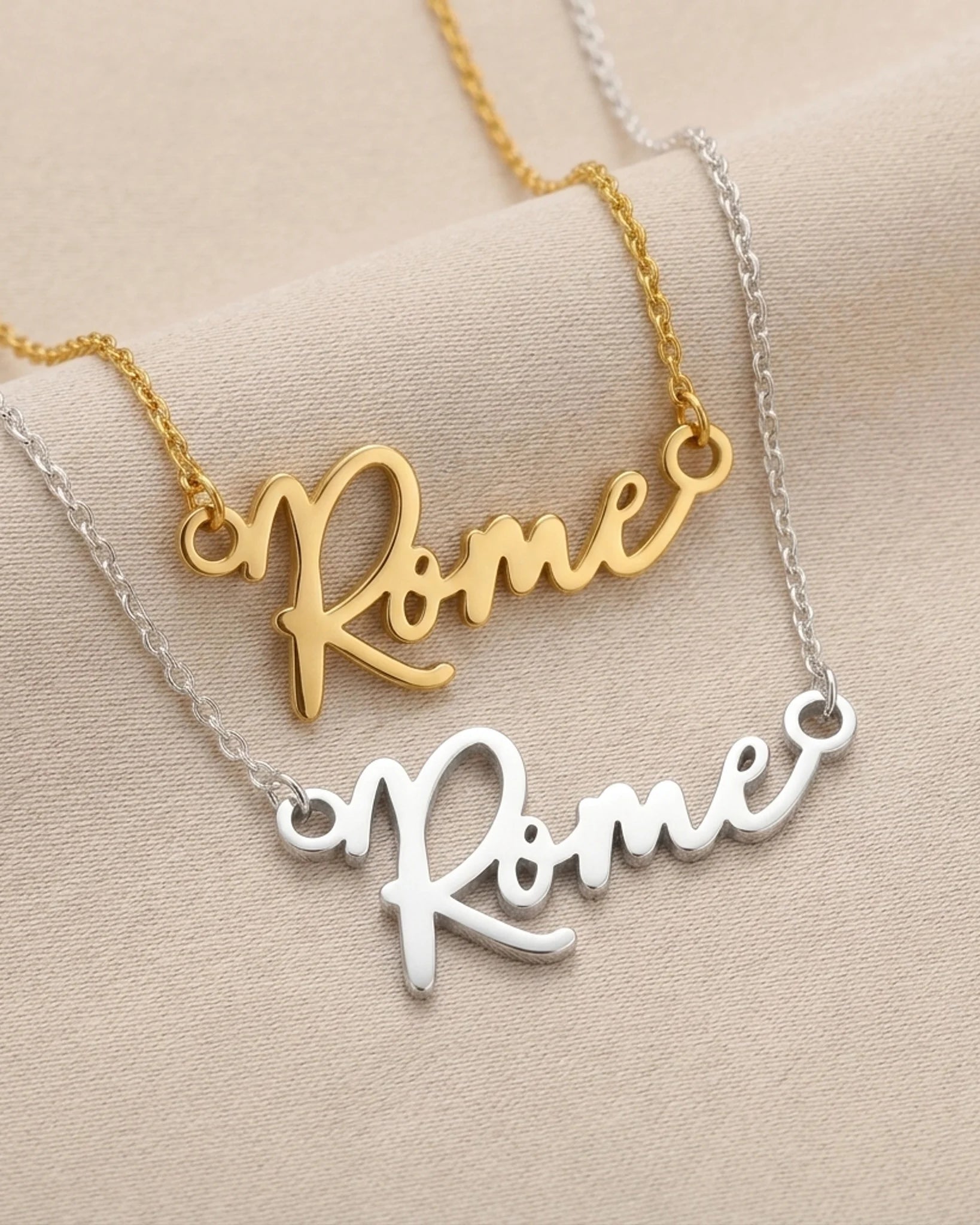 Rome Name Necklace | 18ct Gold, Silver & Vermeil | Ready to Ship