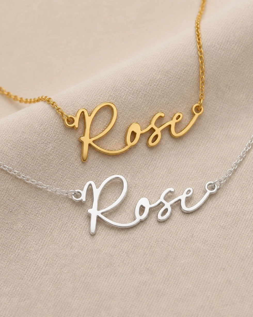 Rose Name Necklace | 18ct Gold, Silver & Vermeil | Ready to Ship