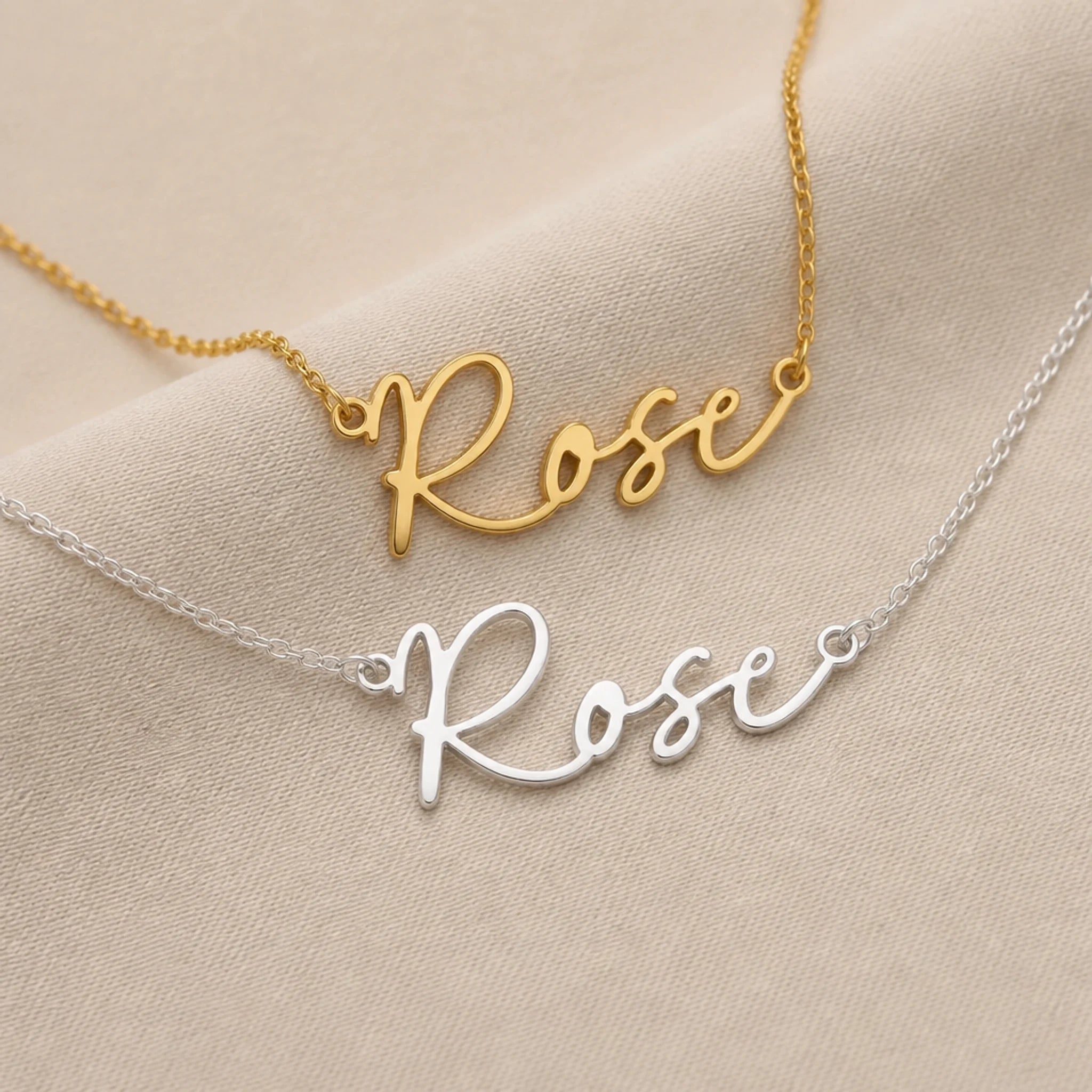 Rose Name Necklace | 18ct Gold, Silver & Vermeil | Ready to Ship