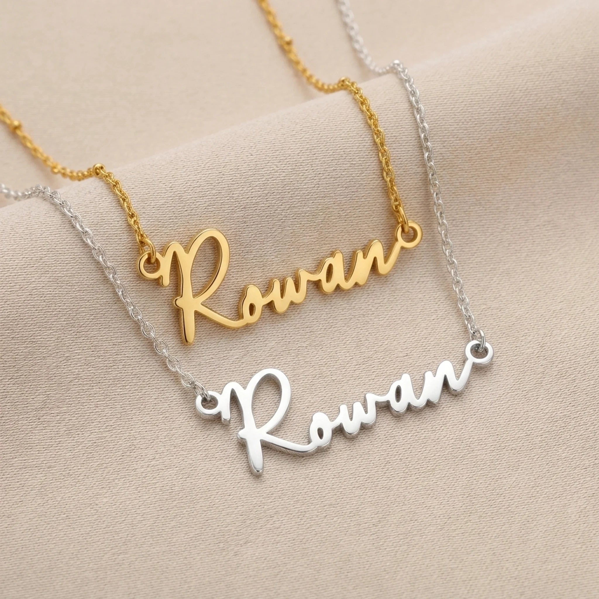 Rowan Name Necklace | 18ct Gold, Silver & Vermeil | Ready to Ship