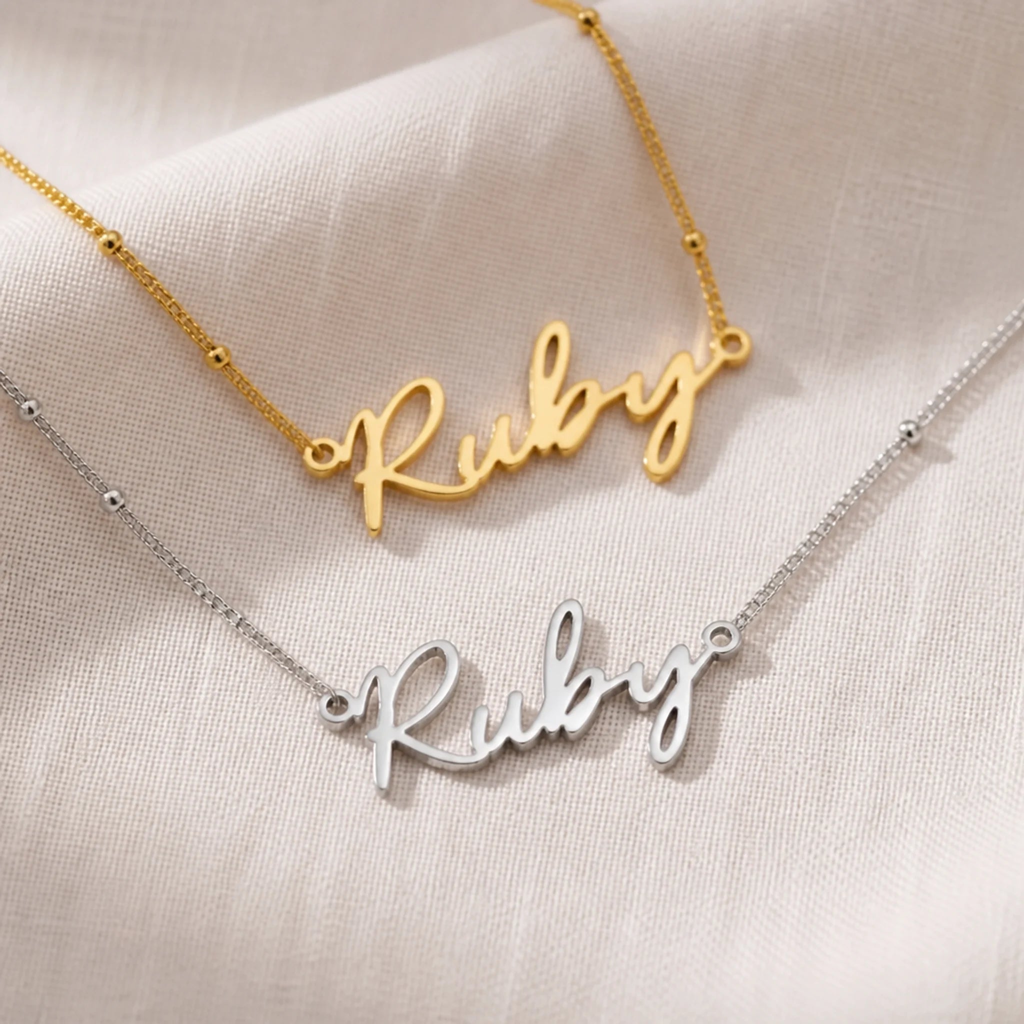 Ruby Name Necklace | 18ct Gold, Silver & Vermeil | Ready to Ship
