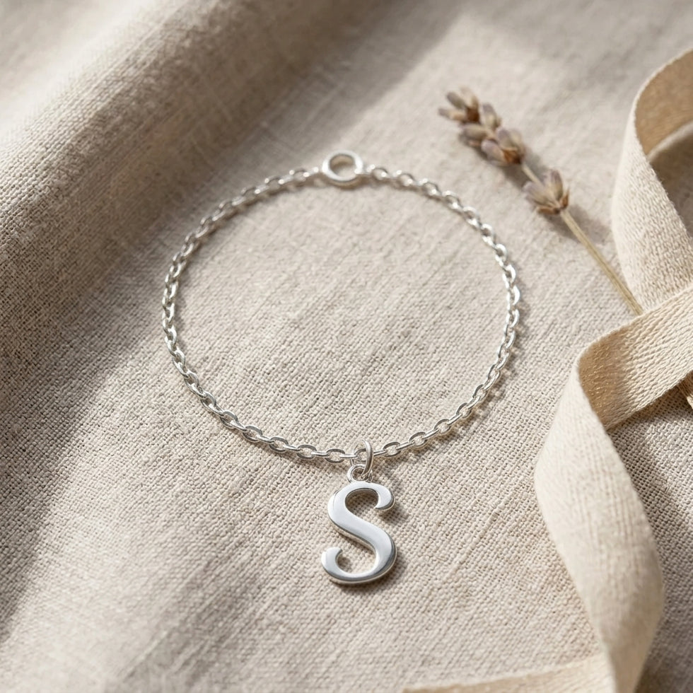 S Bracelet | Initial & Letter S Charm, Gold & Silver