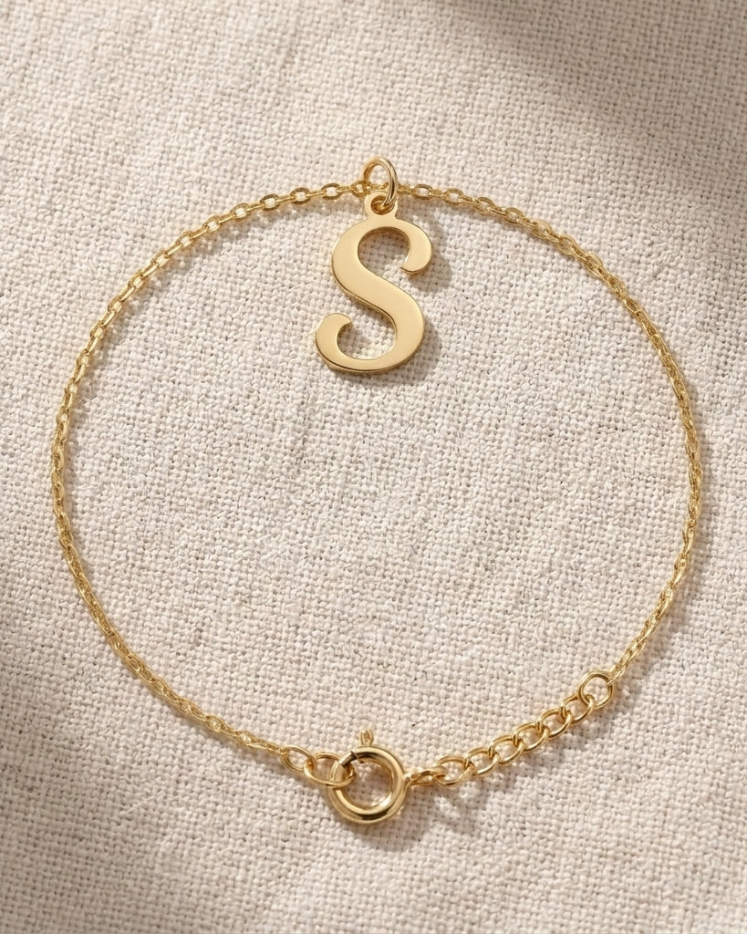 S Bracelet | Initial & Letter S Charm, Gold & Silver