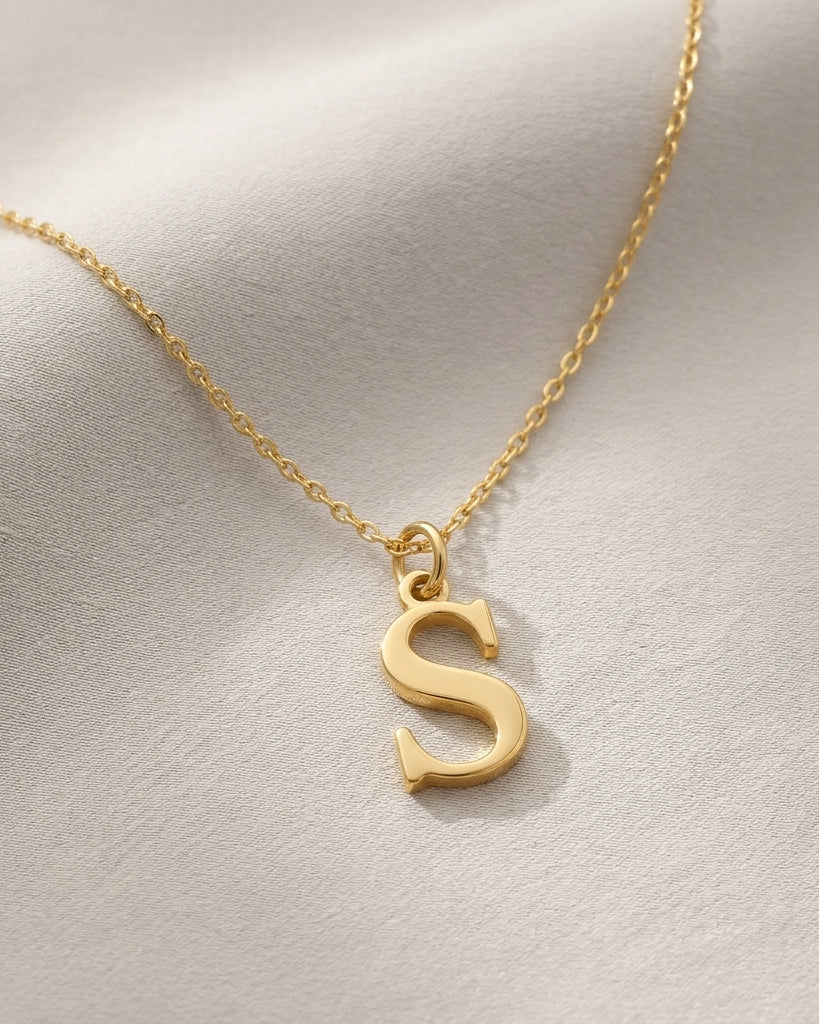 S Necklace | Initial & Letter S Pendant, Gold & Silver