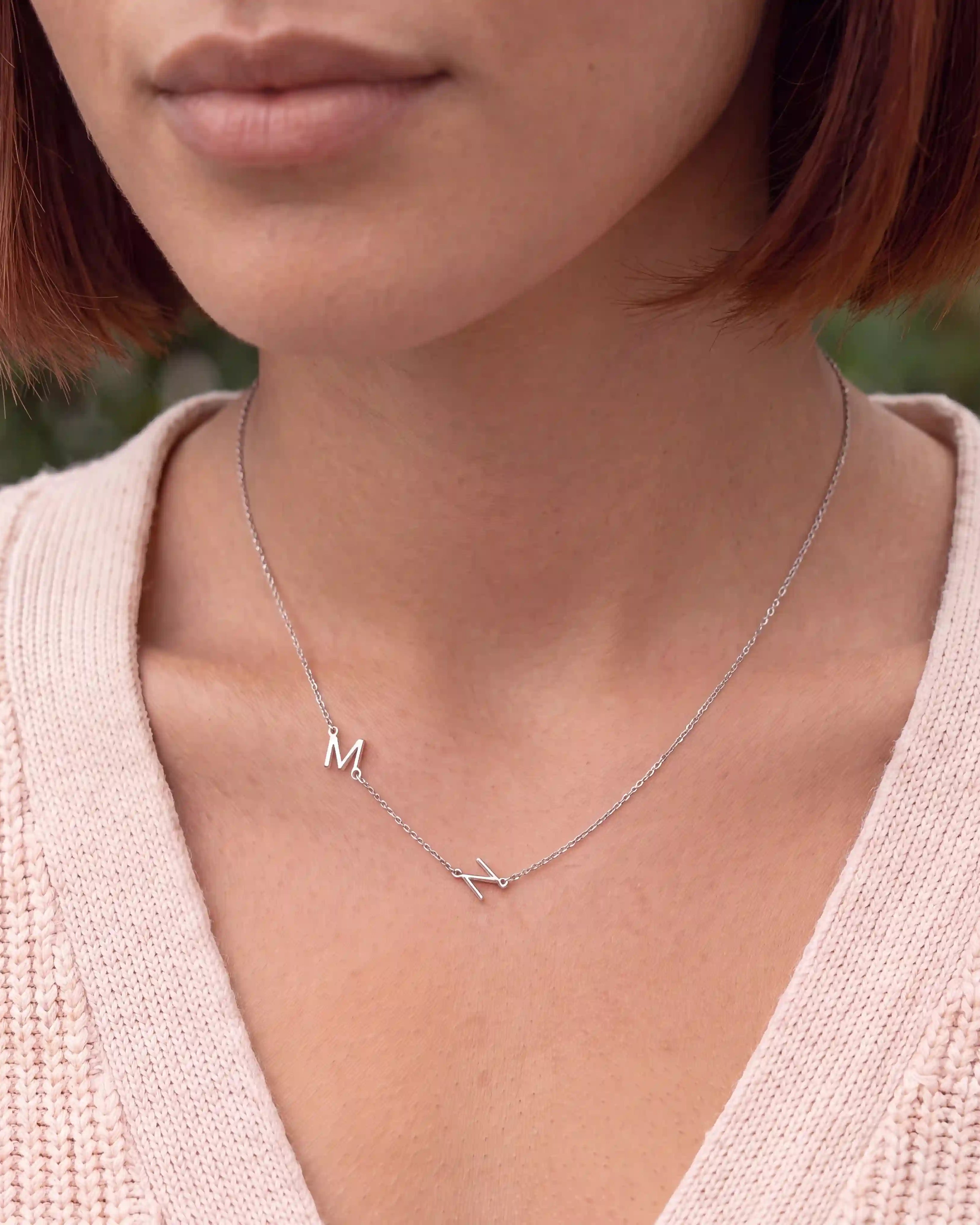 Double Sideways Initial Necklace in Gold or Silver