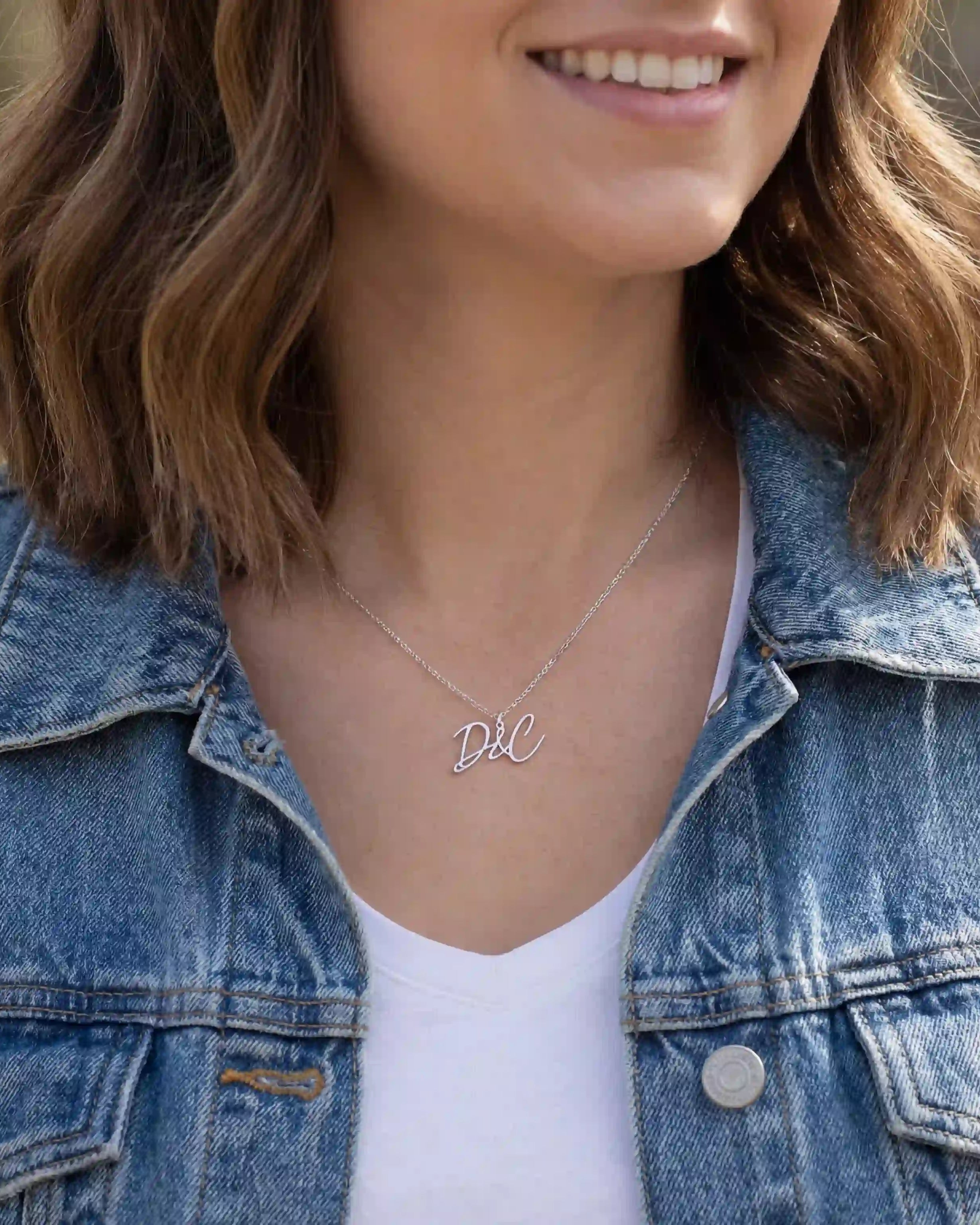 Personalised Double Initial Necklace with Ampersand – Gold & Silver