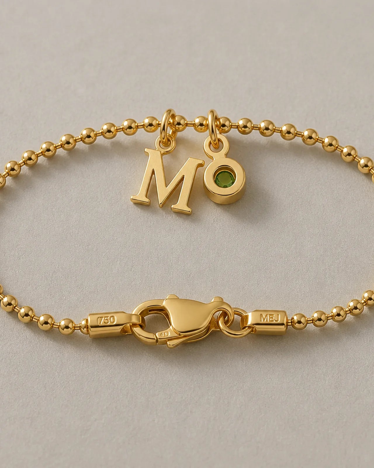 Personalised Single Initial & Birthstone Bracelet in 18ct Gold & Sterling Silver