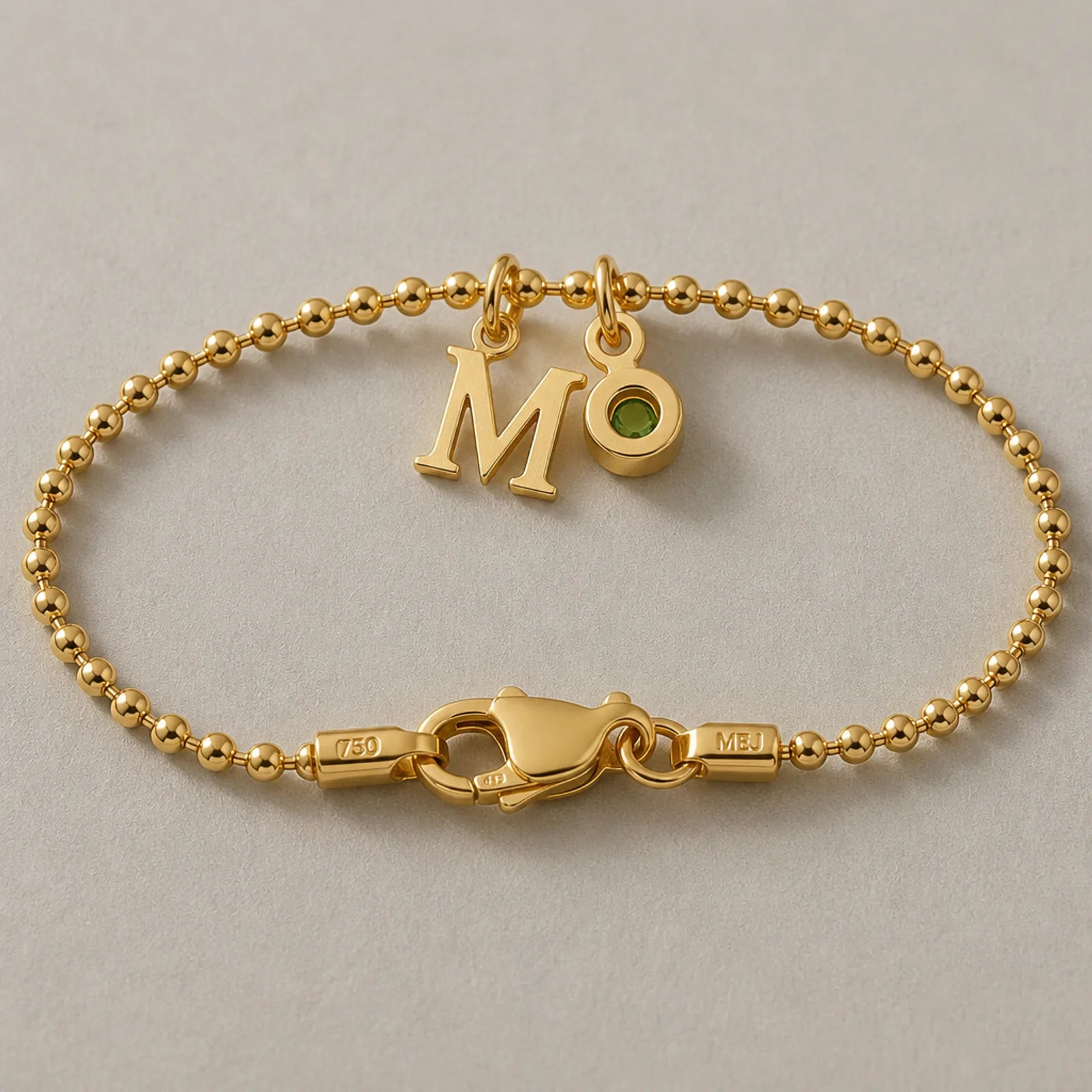 Personalised Single Initial & Birthstone Bracelet in 18ct Gold & Sterling Silver