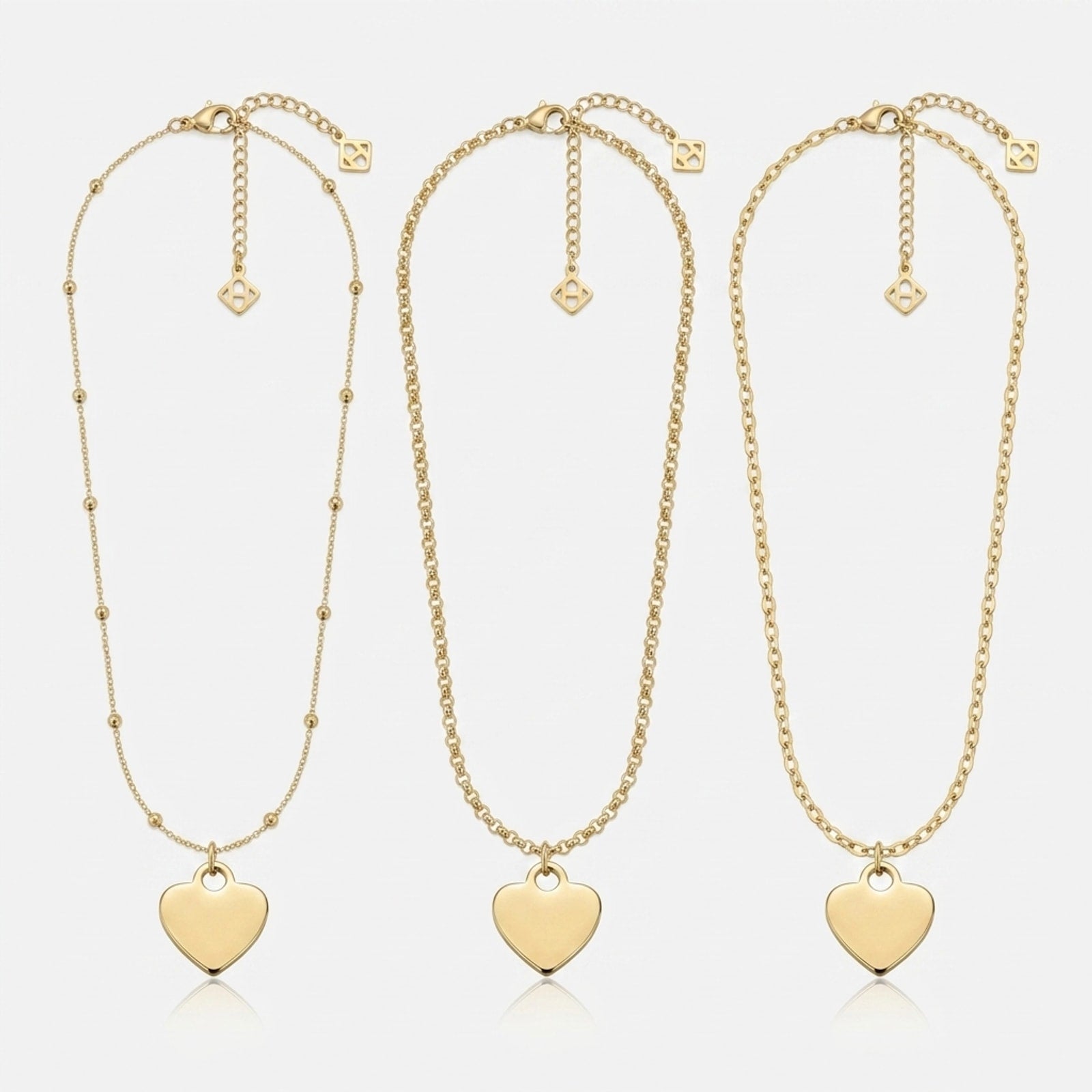 Solid Heart Charm Necklace & Bracelet