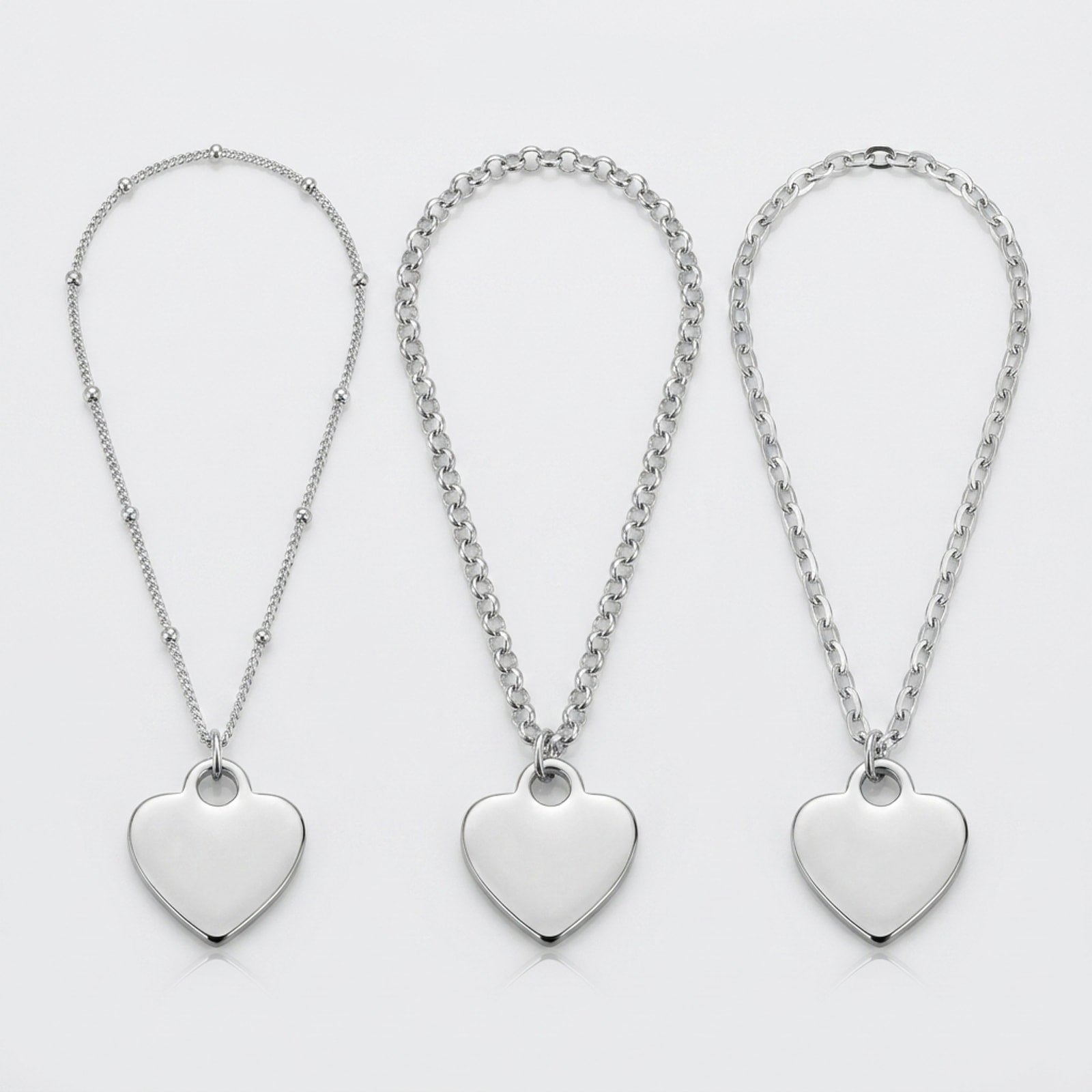 Solid Heart Charm Necklace & Bracelet