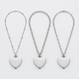 Solid Heart Charm Necklace & Bracelet