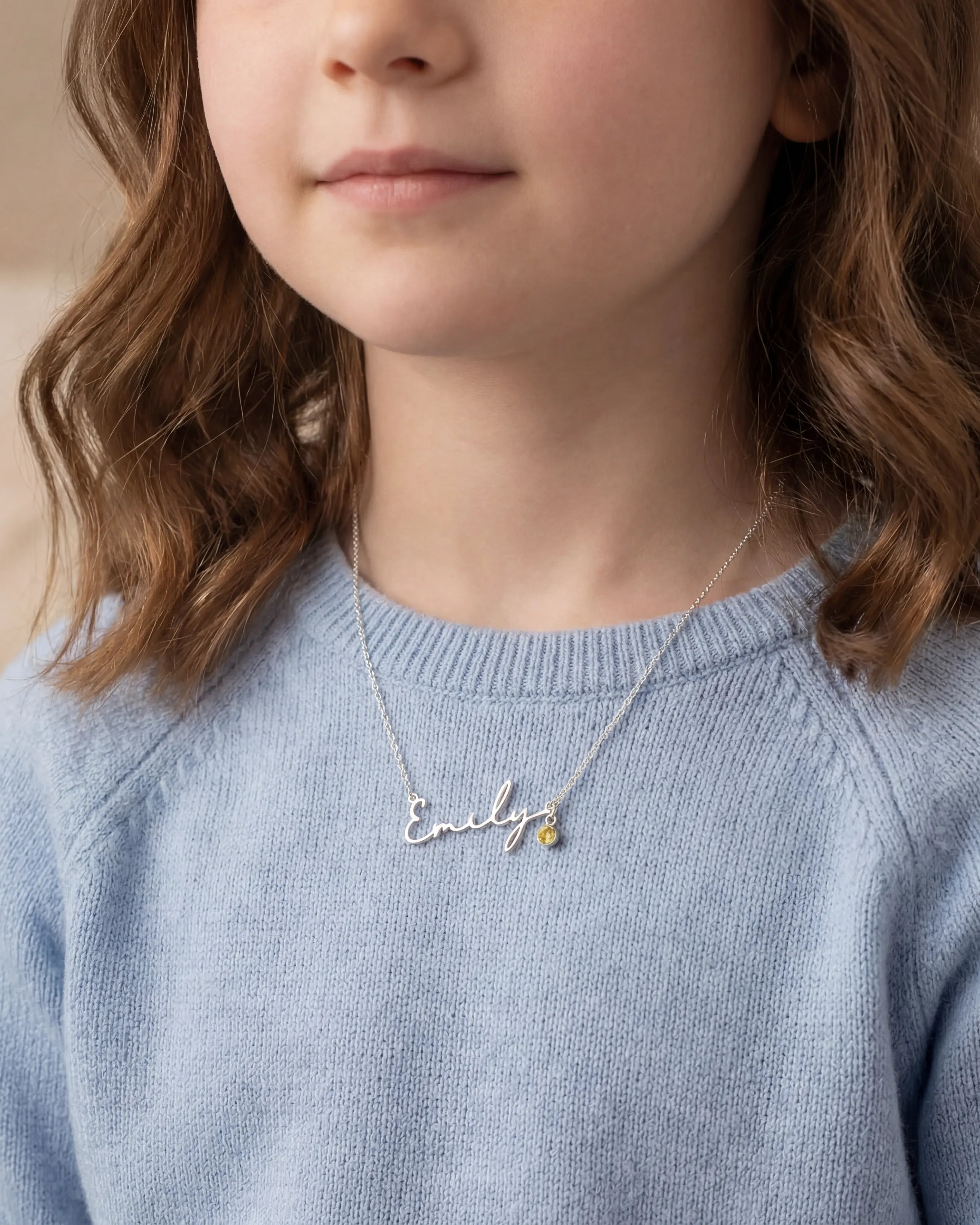 Solid Silver / Style 1 / 14" Inches Necklace Personalised Kids Necklace Noa & Nellie Kids Name Necklace "Ruby" – Personalised Children’s Jewellery in Gold or Silver – Font1