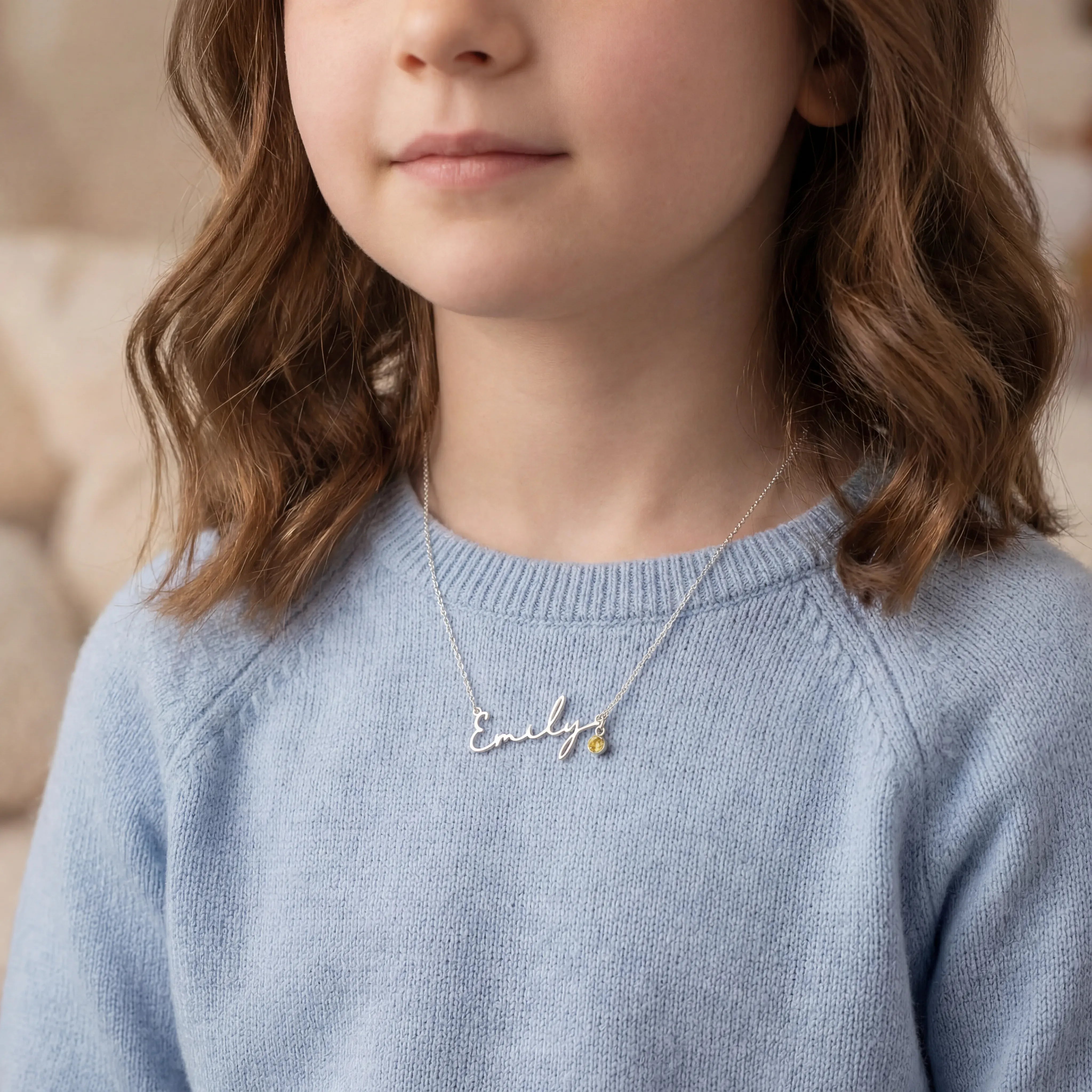 Solid Silver / Style 1 / 14" Inches Necklace Personalised Kids Necklace Noa & Nellie Kids Name Necklace "Ruby" – Personalised Children’s Jewellery in Gold or Silver – Font1