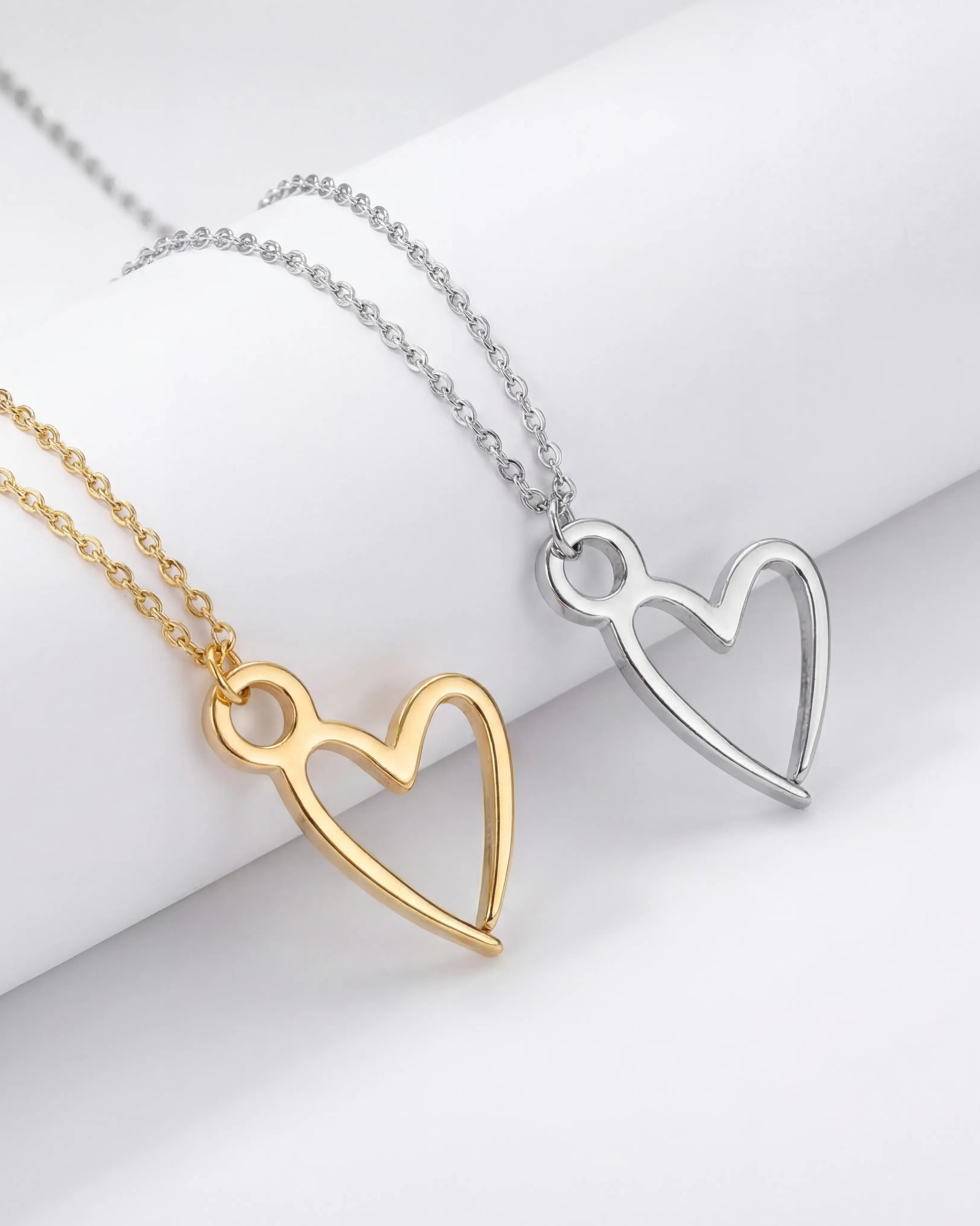 Solid Silver / Style 1 / 15" Inches Necklace Signature Heart Necklace HBD Signature Heart Necklace in Gold or Silver – Dainty Open-Heart Pendant, 15"–20"