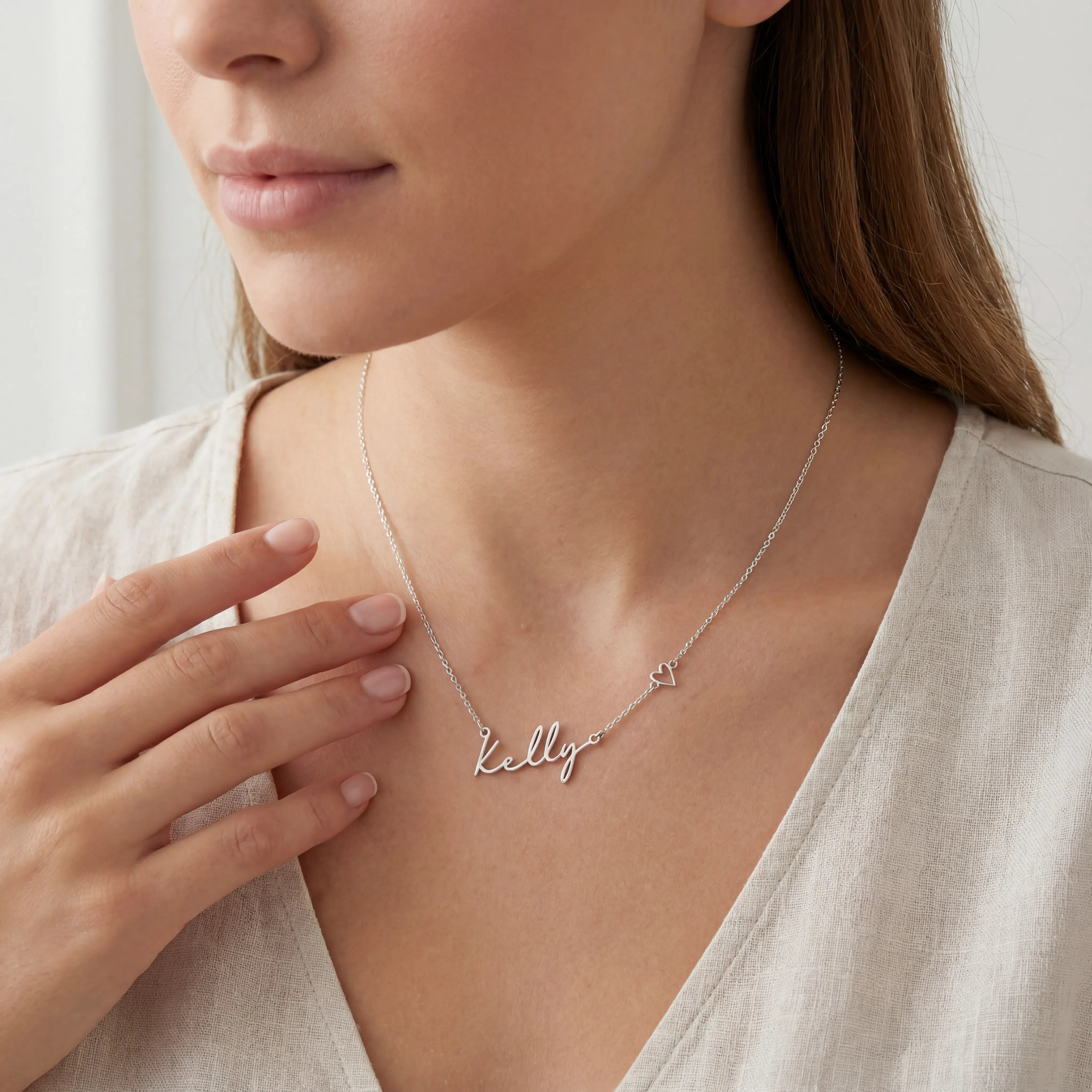 Solid Silver / Style 1 / 18" Inches Necklace Personalised Name & Heart Necklace HBD Personalised Name & Heart Necklace – Custom Gold, Silver & Vermeil Jewellery