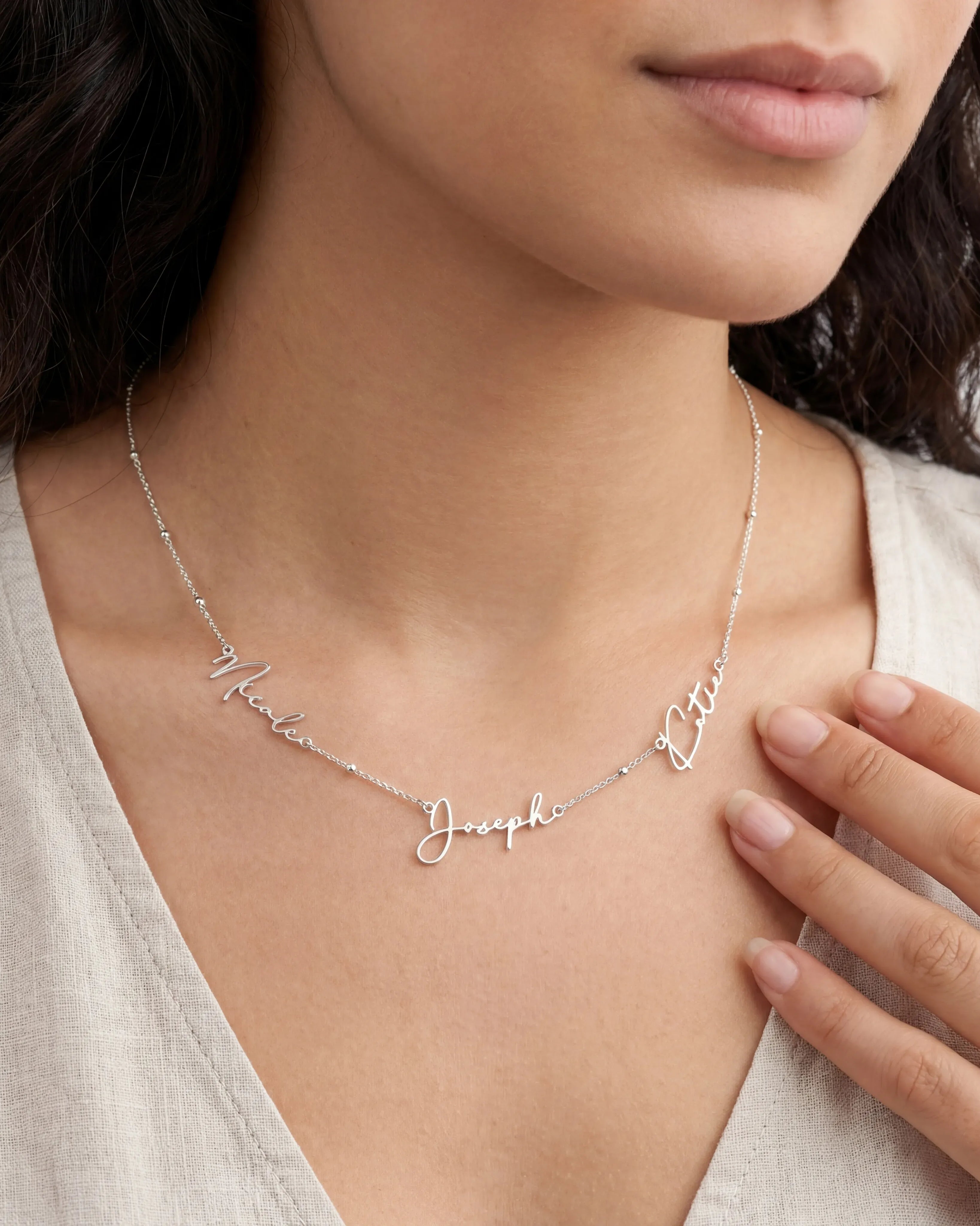 Necklace Solid Silver / Style 1 / 18" Inches Personalised Triple Name Necklace HBD