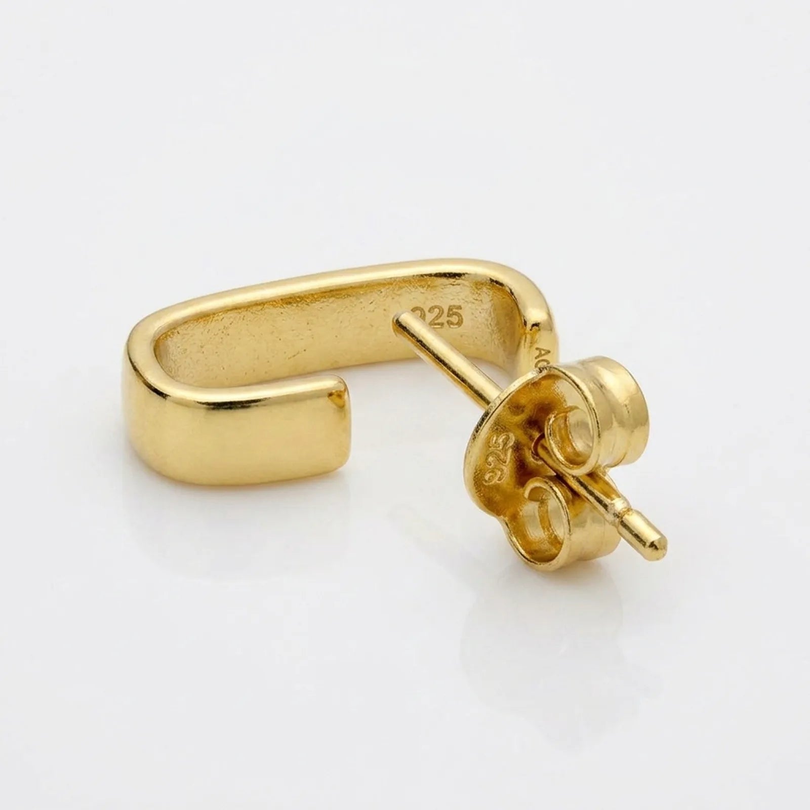 Square J Hoop Earrings in Gold or Silver – Minimalist Stud Hoops