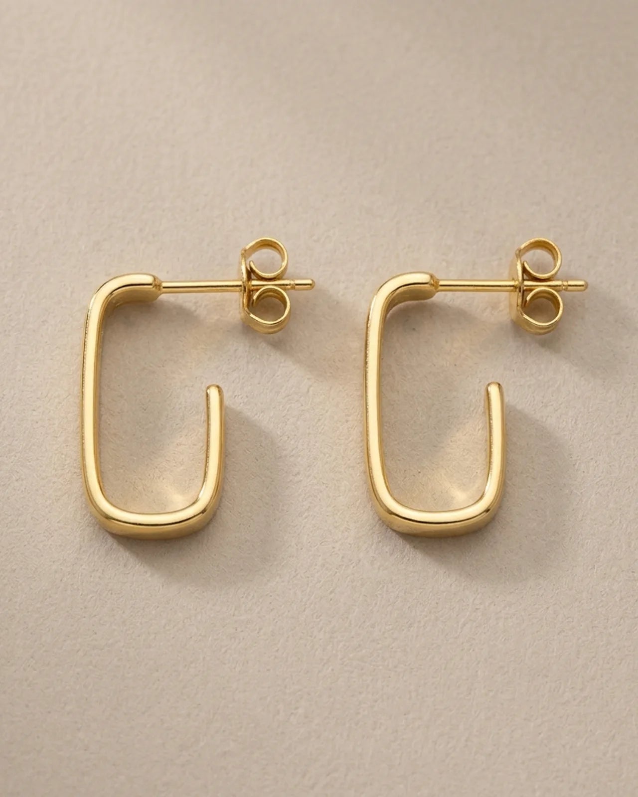 Square J Hoop Earrings in Gold or Silver – Minimalist Stud Hoops